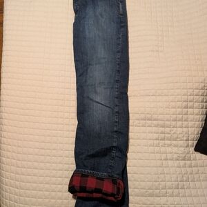 Eddie Bauer Straight Blue and Red Jeans with Plaid Detail